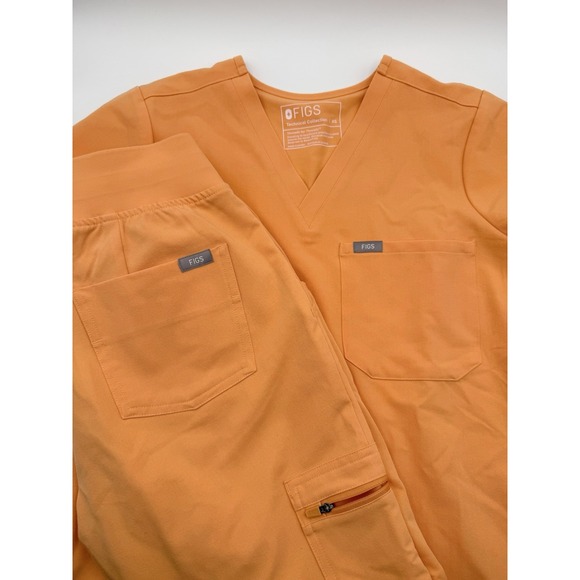 Figs Pants - FIGS Scrub Set Womens XS Orange Tangerine Joggers & Top Technical Collection